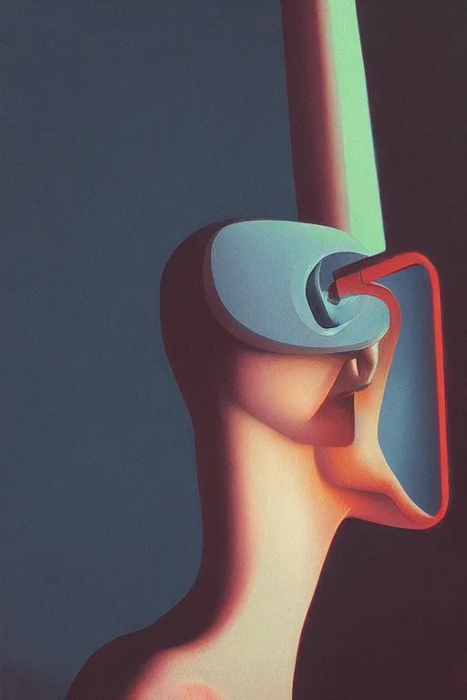 Image similar to woman wearing oculus and digital glitch head edward hopper and james gilleard, zdzislaw beksisnski, higly detailed