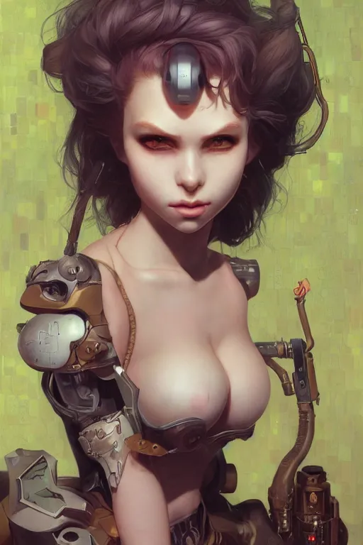 Image similar to portrait of beautiful young curvy goblin, cyberpunk, Warhammer, highly detailed, artstation, illustration, art by Gustav Klimt and Range Murata and Ilya Kuvshinov and Sakimichan