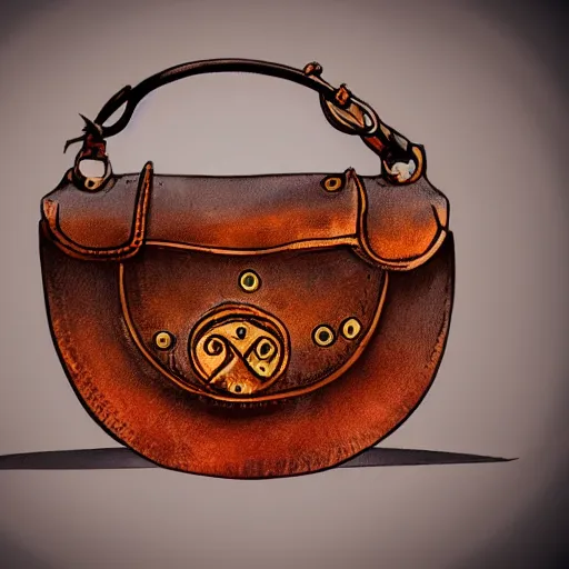 Image similar to a small leather bag, fantasy illustration, medieval era, blank background, studio lighting, digital art