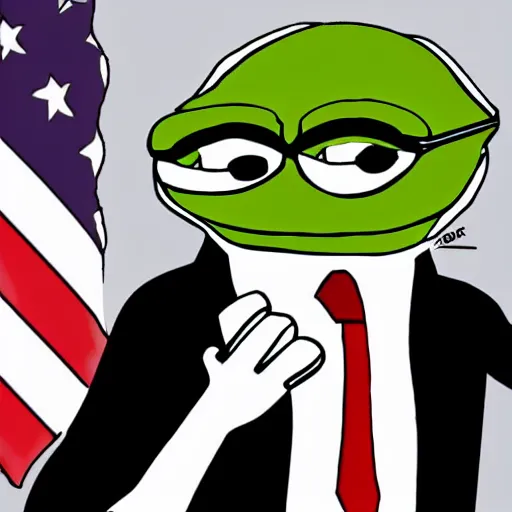 Image similar to pepe the frog as the president of the united states