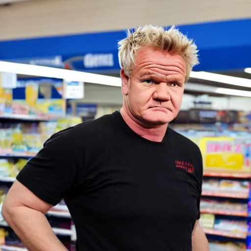 Image similar to angry gordon ramsey standing in a walmart