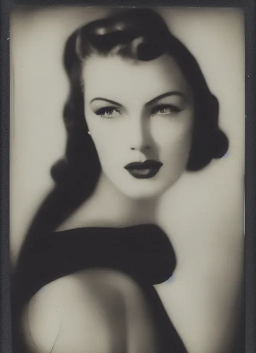 Image similar to a beautiful contemplative woman, flash polaroid photo by george hurrell,