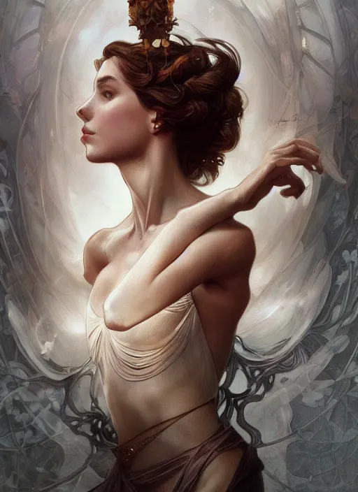 Image similar to ultra realistic illustration, ballerina, sci - fi, fantasy, intricate, elegant, highly detailed, digital painting, artstation, concept art, smooth, sharp focus, illustration, art by artgerm and alphonse mucha