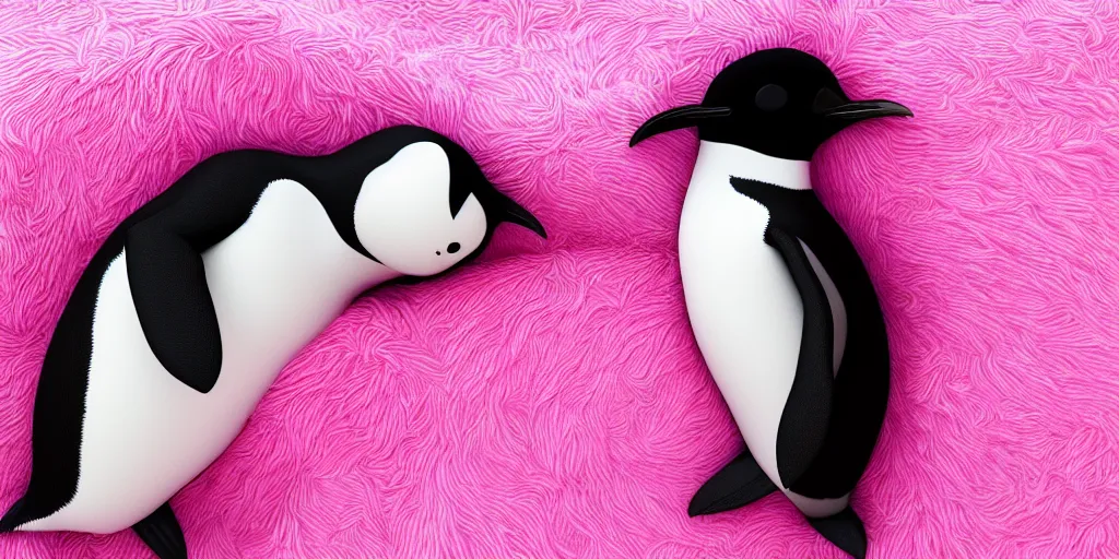 Prompt: cute penguin sleeping in an pink fluffy bed, unreal 5, DAZ, hyperrealistic, octane render, cosplay, RPG portrait, dynamic lighting, intricate detail, summer vibrancy, cinematic