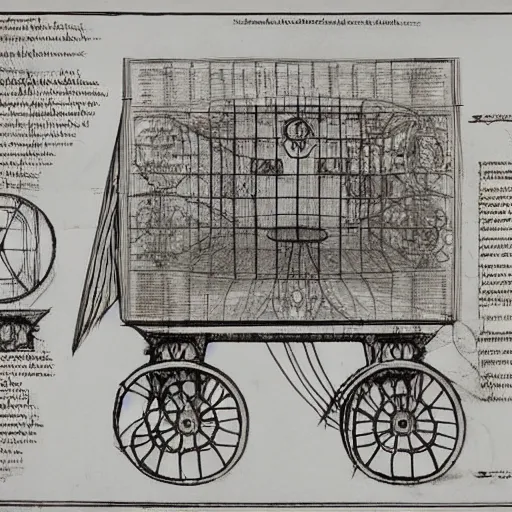 Prompt: time machine blueprints by leonardo davinci