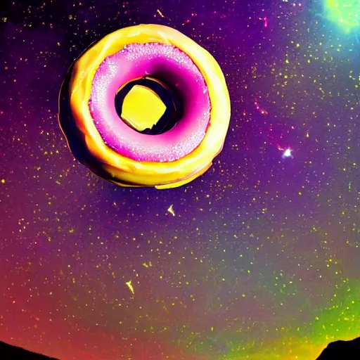 Prompt: The mighty donut, yellow aura, celestial, divine, Sci-fi Art