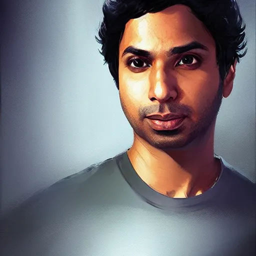 Prompt: “ portrait of kunal nayyar by greg rutkowski, young, attractive, highly detailed portrait, scifi, digital painting, artstation, concept art, smooth, sharp foccus ilustration, artstation hq ”
