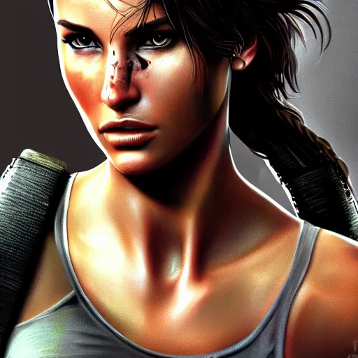 Prompt: lara croft, hyper detailed masterpiece, digital art painting, hyper realism aesthetic