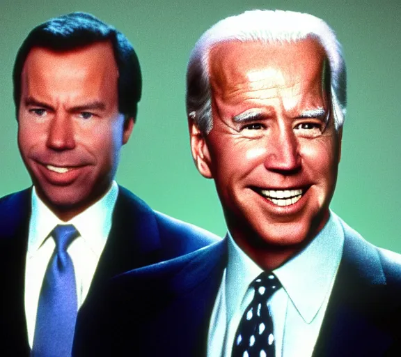 Prompt: color still shot of joe biden and chris hansen on to catch a predator 1 9 8 7, face closeup,