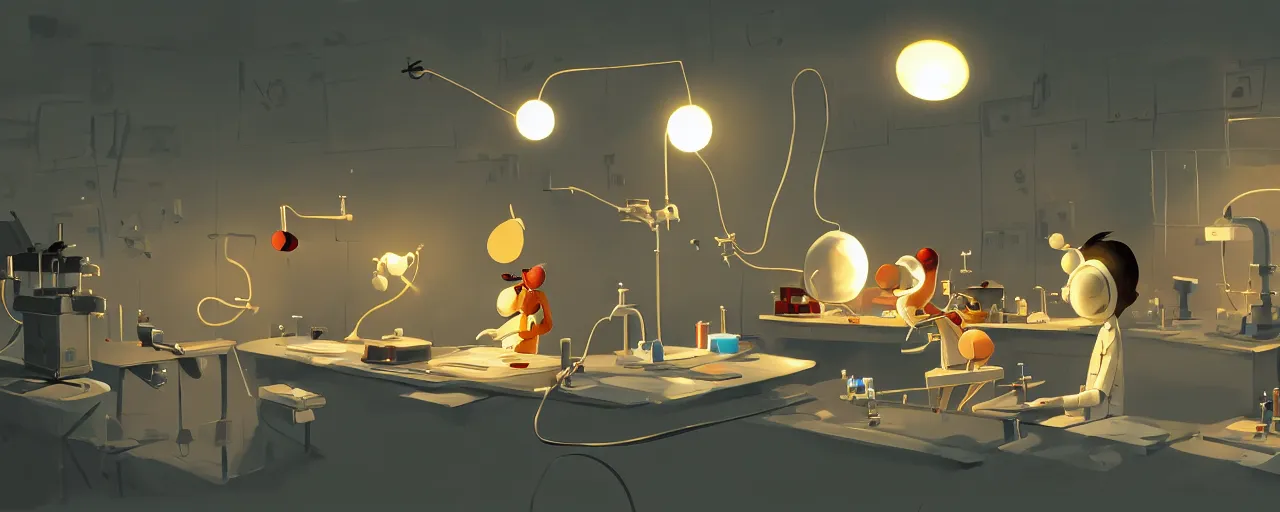 Image similar to goro fujita ilustration a science laboratory in a game dev studio office, explosion in the laboratory, small sparkles from computers, painting by goro fujita, sharp focus, highly detailed, artstation