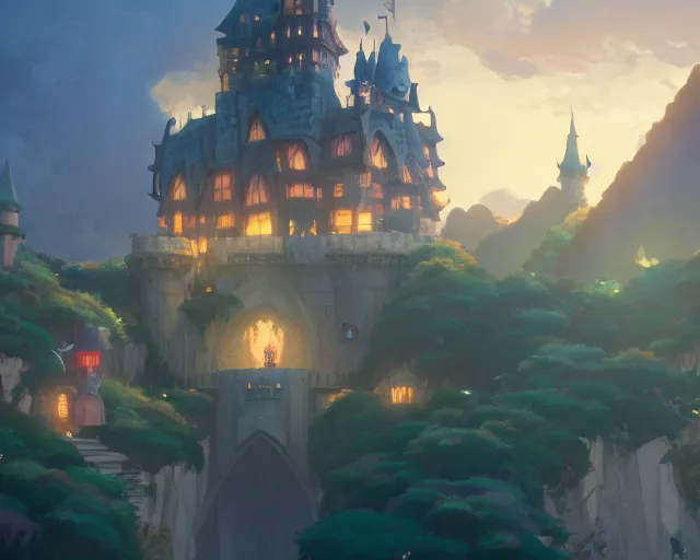Image similar to fantasy castle with a dragon, cory loftis, james gilleard, atey ghailan, makoto shinkai, goro fujita, studio ghibli, rim light, exquisite lighting, clear focus, very coherent, plain background, soft painting