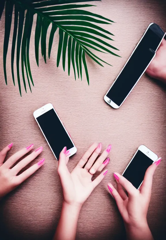 Image similar to an instagram photo of two ultra detailed woman's palms lying on the table, instagram photo, studio photo