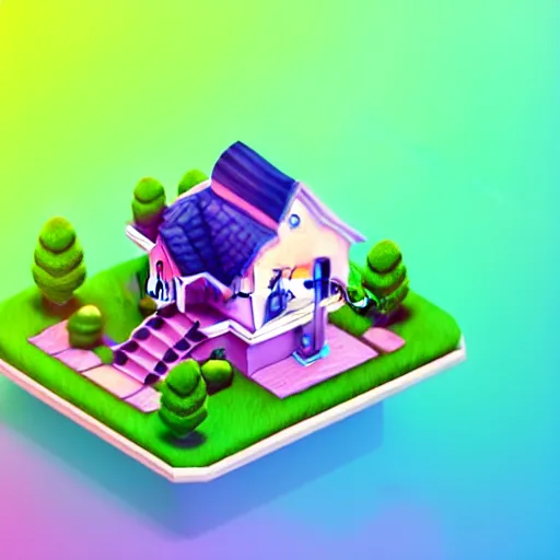 Image similar to Isometric 3D Fantasy Cute House, 3D Illustration, game art, very realistic, no background, 4k, 3D character, very colourful, cinematic lighting, soft neon, CGI render, trending on Behance