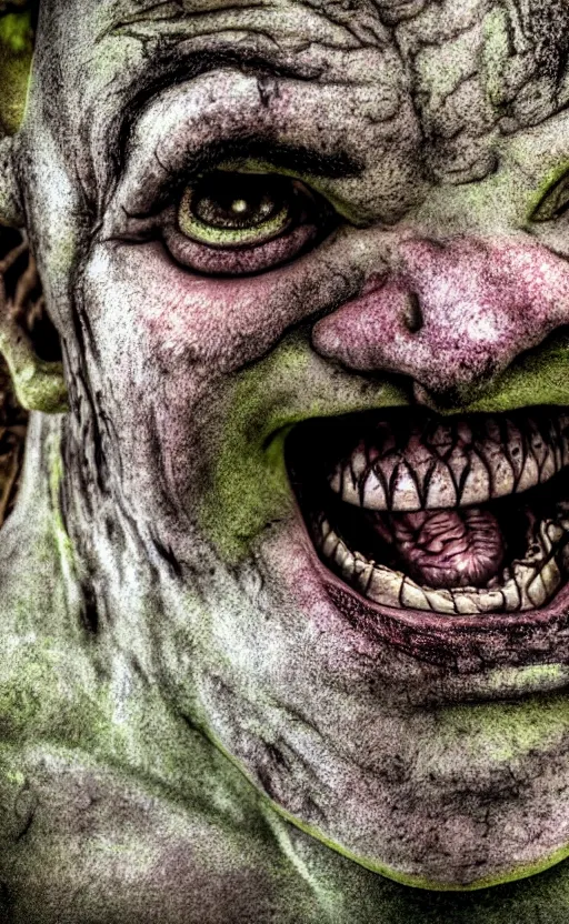 Prompt: abandoned shrek, beaten by time, broken, dusty, dilapidated, old, badly damaged, withered, forgotten, malfunctioned, borrowed, dark colors, dark, horror, dramatic, real life, realistic, photo, photorealistic, detailed, high quality, high resolution, 8 k, hdr, lossless quality, 4 k, 8 k quality