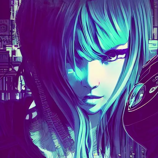 Image similar to Frequency indie album cover, luxury advertisement, indigo filter, blue and black colors. highly detailed post-cyberpunk sci-fi close-up schoolgirl in asian city in style of cytus and deemo, mysterious vibes, by Ilya Kuvshinov, by Greg Tocchini, nier:automata, set in half-life 2, beautiful with eerie vibes, very inspirational, very stylish, with gradients, surrealistic, dystopia, postapocalyptic vibes, depth of field, mist, rich cinematic atmosphere, perfect digital art, mystical journey in strange world, beautiful dramatic dark moody tones and studio lighting, shadows, bastion game, arthouse