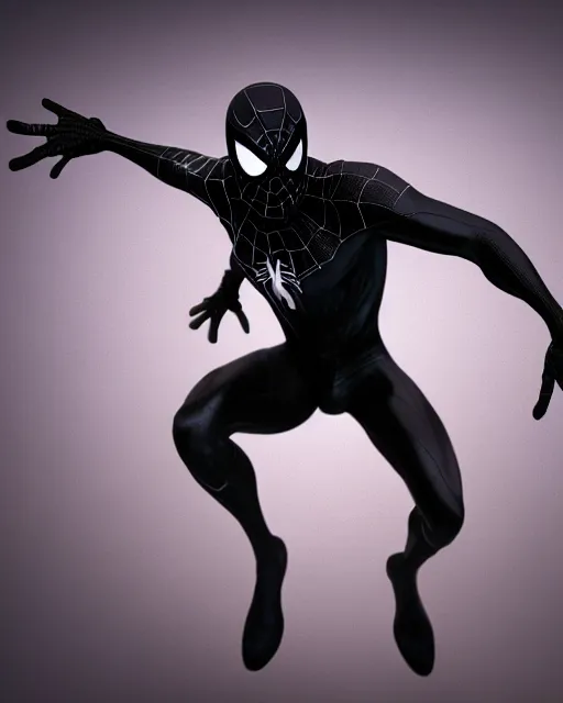 Image similar to photograph of a symbiote and spider - man hybrid, dslr, cinematic, volumetric lighting, 8 k resolution, photorealistic, octane render, 3 d render