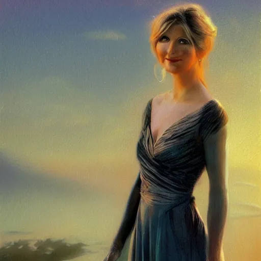 Image similar to An enchanting portrait of Olivia Newton John, evening, detailed matte painting, cinematic, Alan Lee, Artstation