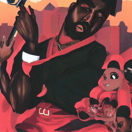 Image similar to Kanye west recording my beautiful dark twisted fantasy, anime art style