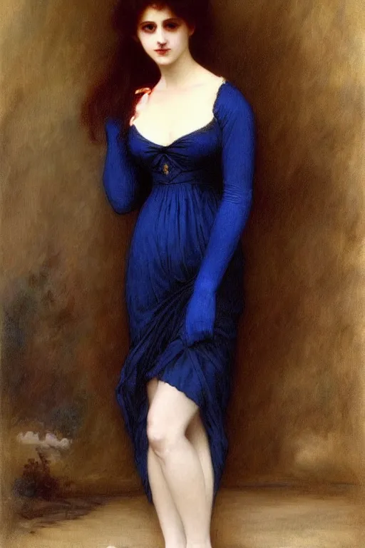 Prompt: victorian vampire in blue dress, painting by rossetti bouguereau, detailed art, artstation