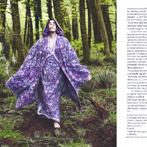 Prompt: a woman with a thistle robe made of thistle in a forest, vogue magazine