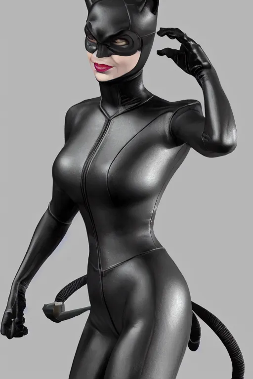 Image similar to 3d render of Catwoman from Batman Returns, head and shoulders, photorealistic, finalRender, octane, Unreal Engine