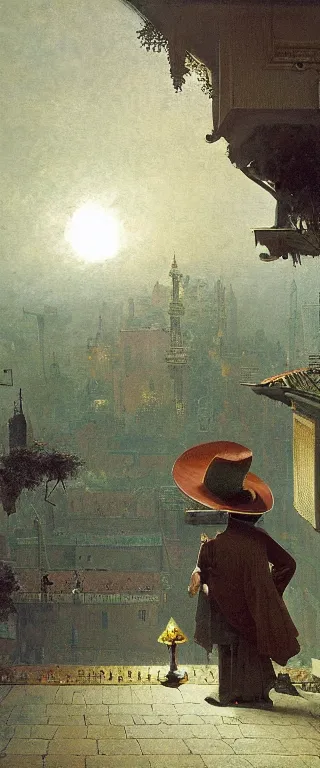 Image similar to time-travelling magician coding a new server architecture on a computer, intricate oil painting by Carl Spitzweg