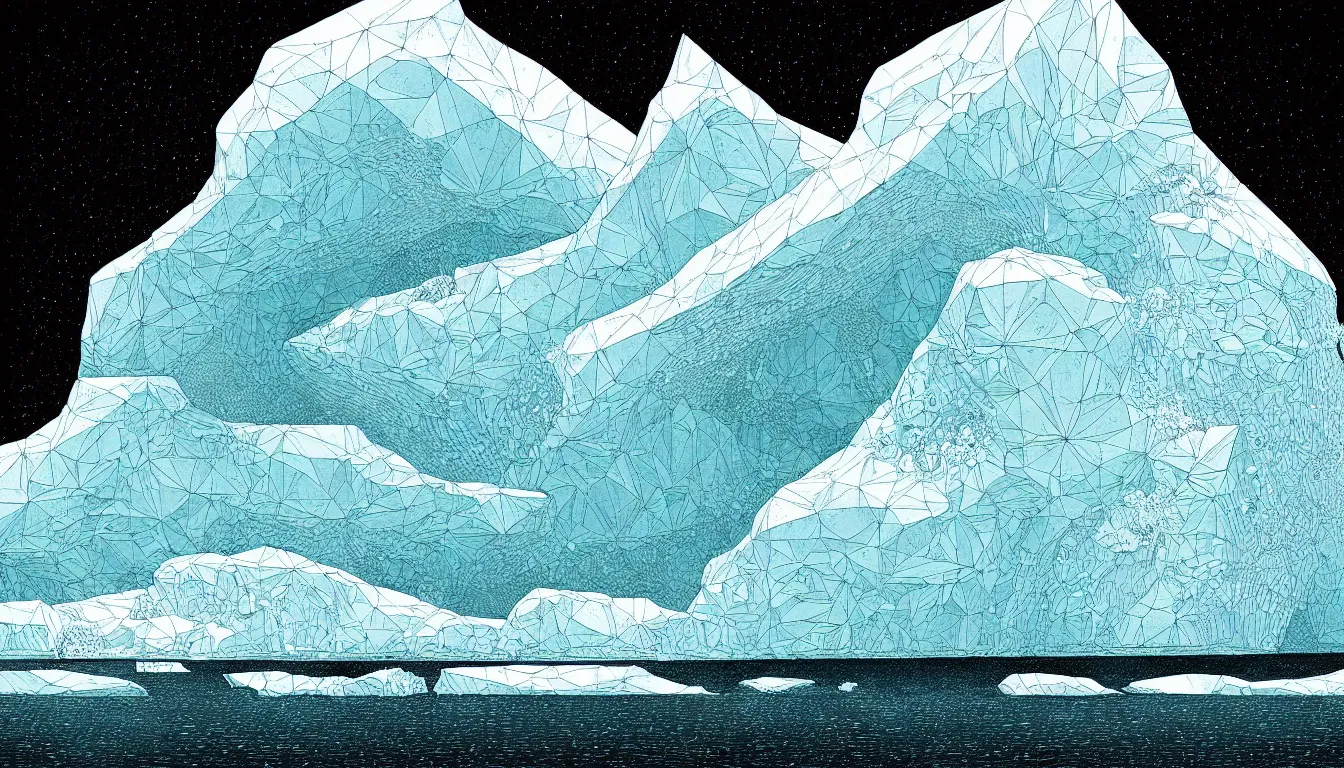 Image similar to iceberg by nicolas delort, moebius, victo ngai, josan gonzalez, kilian eng