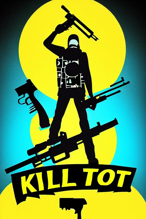 Image similar to kill to survive, shoot to kill logo. pop art, no duplicate image, glowing lights, highly detailed, digital painting, artstation, concept art, smooth, sharp focus, illustration, art by richard hamilton and mimmo rottela