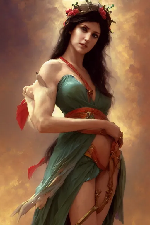 Prompt: A portrait of Kimberly Kane as the goddess of love, Stjepan Sejic, Ruan Jia, and Mandy Jurgens, and Artgerm, and william adolphe bouguereau, highly detailed, trending on artstation, award winning