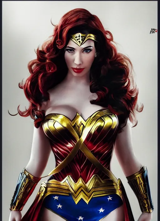 Prompt: full length photo of gorgeous christina hendricks dressed as wonder woman in the style of stefan kostic, realistic, sharp focus, 8k high definition, insanely detailed, intricate, elegant, art by stanley lau and artgerm
