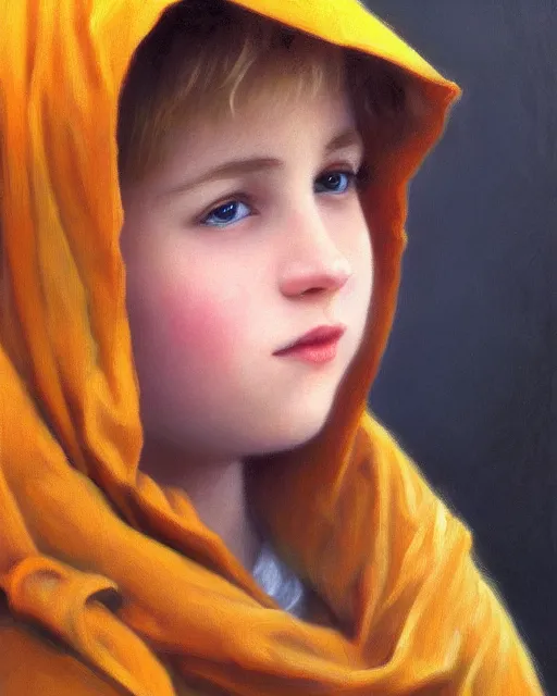 Prompt: beautiful glorious realistic oil painting of young kenny mccormick, bokeh, baroque style by bouguereau, sunset, highly detailed, 8 k intricate