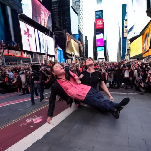 Prompt: Elon Musk being dragged to the guillotine in the middle of Times Square, photography, 8k