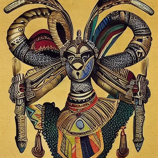 Image similar to “ african heraldry, historical, intricate, highly detailed, painted, epic ”