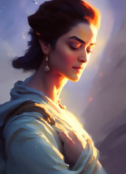 Image similar to side portrait, maya ali, wind sorcerer, gloomhaven, organic painting, hard edges, luminescent, octane render, by greg manchess, huang guangjian, gil elvgren, sachin teng, greg rutkowski, jesper ejsing, rhads, ilya kuvshinov, cushart krenz