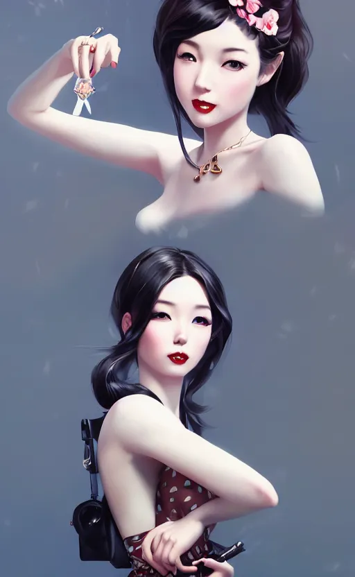 Prompt: a pin up and beautiful fashion charming dreamlke japanese girl with lv jewelry, character art, art by artgerm lau and wlop and and ilya kuvshinov and john singer sargent, hyperdetailed, 8 k realistic, symmetrical, frostbite 3 engine, cryengine, dof, trending on artstation, digital art