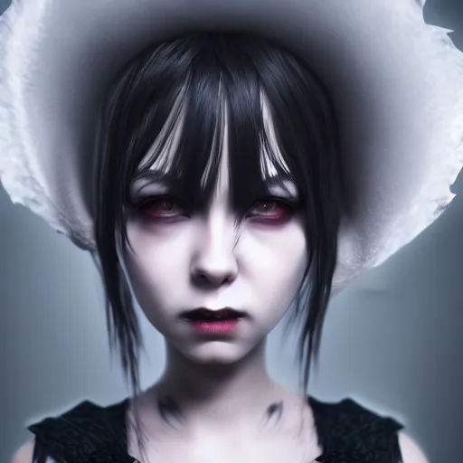 Image similar to photorealistic full shot portrait of angry darkness anime girl, inspired by tim burton, detailed, unreal engine 4 k, volumetric light, fog