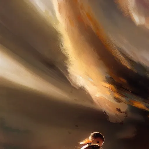 Image similar to blonde boy wearing a brown cape and flying in t pose, closeup, powerful, space background, oil painting, brush strokes, greg rutkowski