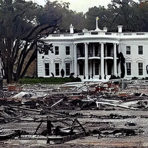 Image similar to Burned Ruins of White House in USA after bombing, photo