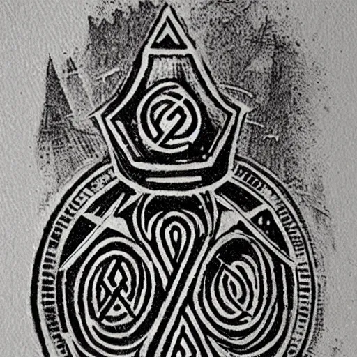 Image similar to magic protection iconography old occult runes intaglio etching engraving alchemy ink witchcraft
