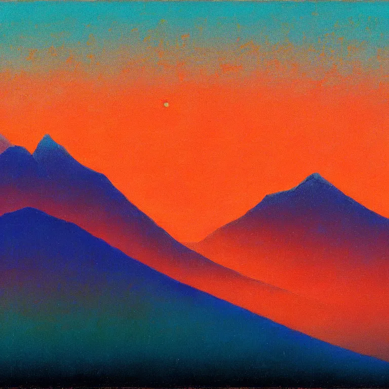 Image similar to caucaus mountains at dawn, arkhip kuindzhi painting, teal palette, impasto sun, pythagorean mysticism