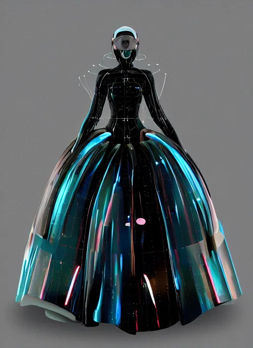 Image similar to an early 0 0's aesthetic digital portrait of a futuristic cyber beautiful girl detailed features wearing a latex wedding dress with a puffy skirt designed by issey miyake artstation, realistic by ichiro tanida and armin vit