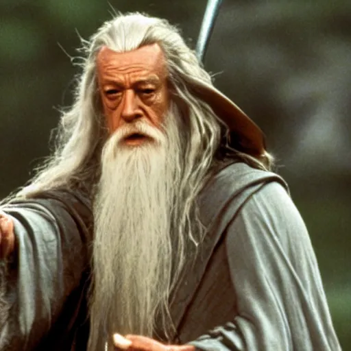 Image similar to A Still of Patrick McGoohan as Gandalf in The Lord of the Rings (2001), full-figure