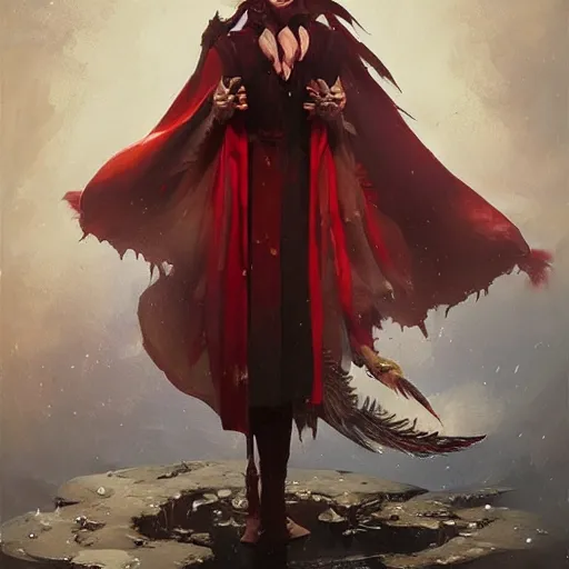 Prompt: cute humanoid vampire duck, wearing cultist red robe, golden feathers, witchcraft symbol in background, expressive oil painting, by yoshitaka amano, by greg rutkowski, by jeremy lipkinng, by artgerm, gitital art, octane render