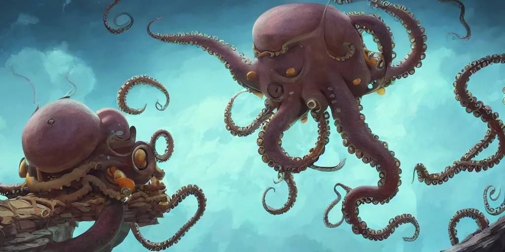 Prompt: character design, concept art, anthropomorphic octopus, unreal engine, by studio ghibli,