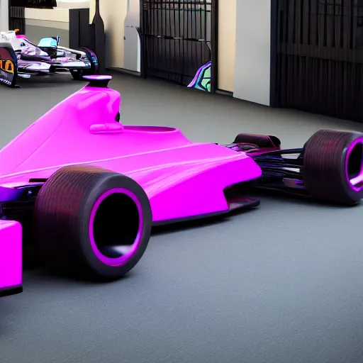 Image similar to detailed photo of a synthwave formula one car, 8 k.