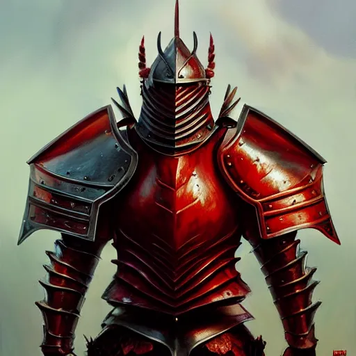 Image similar to beautiful oil portrait painting of red draconic - plate alwyte armor, medieval armor, knight, natural light, outside. artstation, concept art, smooth, sharp focus, illustration, by bartek fedyczak, erak note, tooth wu, neil richards, kan liu, siwoo kim, jisu choe