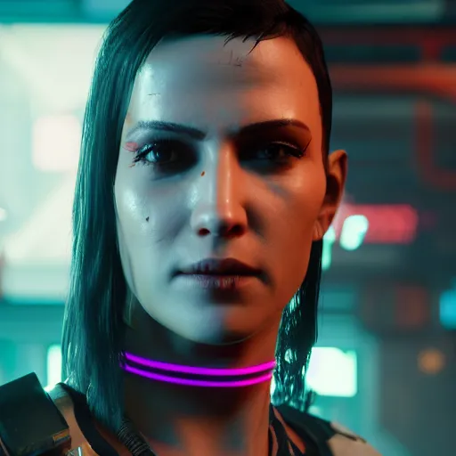 Image similar to female V from Cyberpunk 2077 wearing spiked collar, 4K