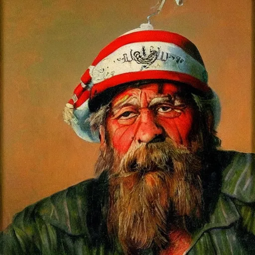 Prompt: painting of sailor hobo hyperrealism vasily vereshchagin with beer mug
