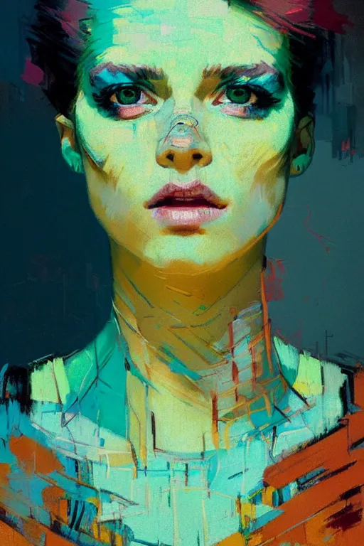 Image similar to portrait of a beautiful punk girl, complementary colors, beautiful face, rule of thirds, intricate outfit, spotlight, by greg rutkowski, by jeremy mann, by francoise nielly, by van gogh, digital painting