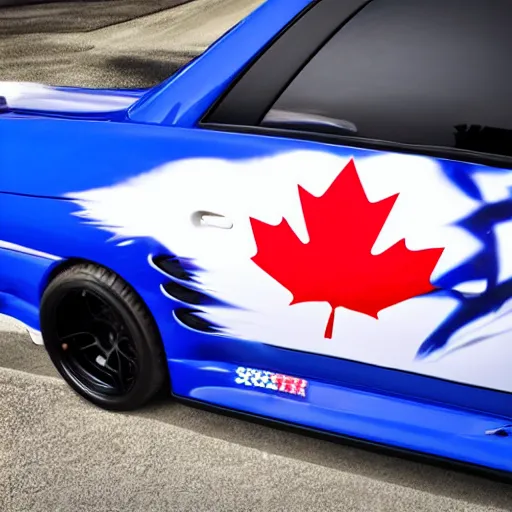 Image similar to electric blue R34 skyline Canadian flag